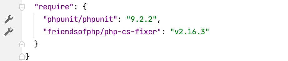 the Open Settings button in the gutter of composer.json the Open Settings button in the gutter of composer.json