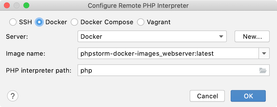 Remote interpreter via Docker dialog Remote interpreter via Docker dialog