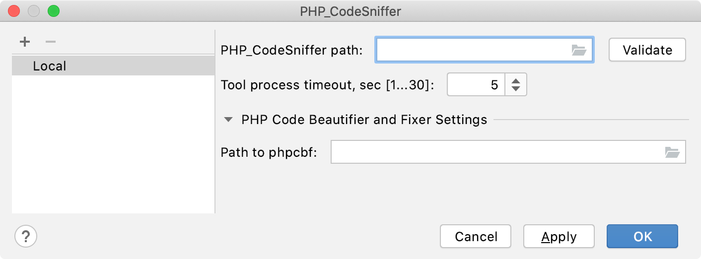 Empty PHP_CodeSniffer path field Empty PHP_CodeSniffer path field