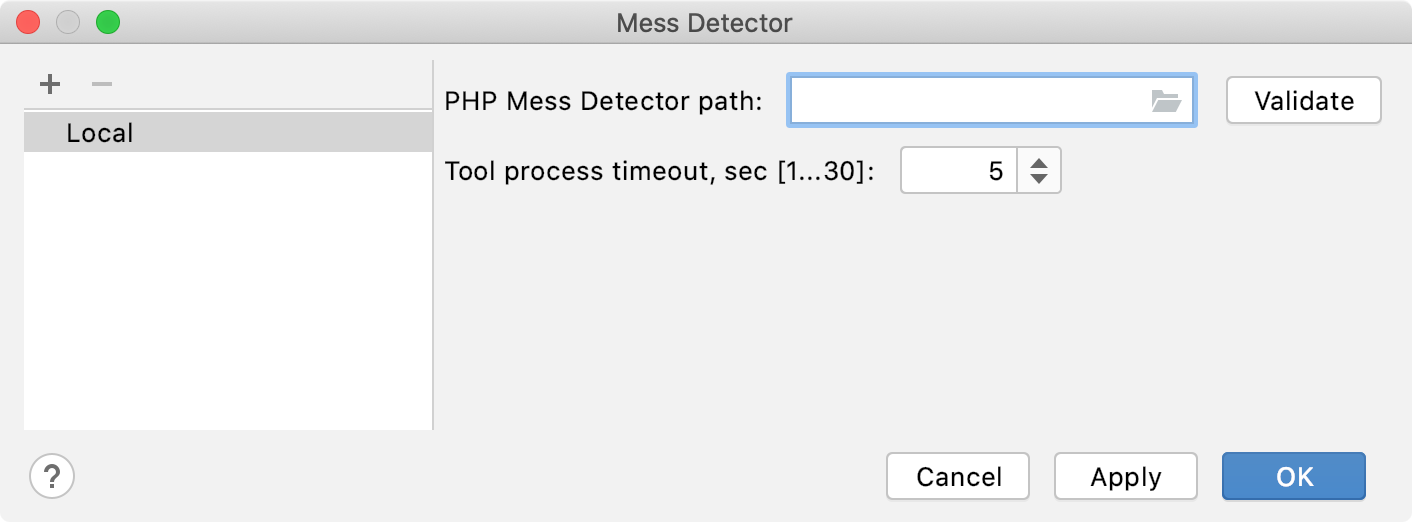 Empty PHP Mess Detector path field Empty PHP Mess Detector path field