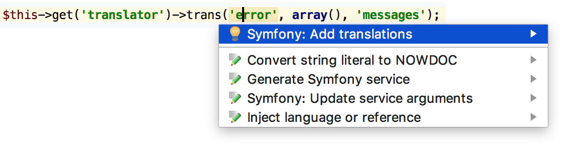 Add Symfony translation via the quickfix Add Symfony translation via the quickfix