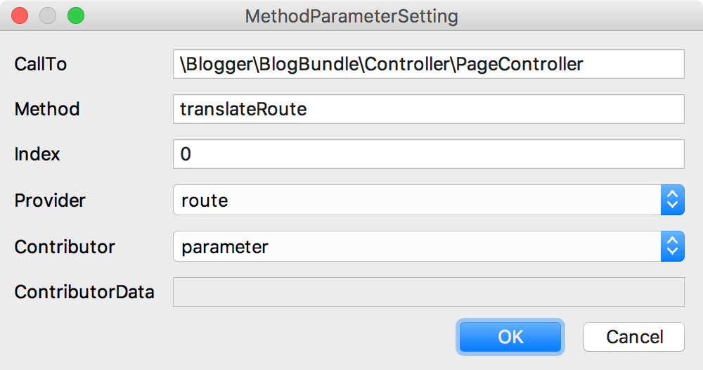 Symfony MethodParameterSetting dialog Symfony MethodParameterSetting dialog