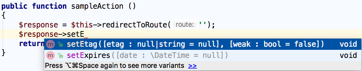 Symfony response name completion in a helper function Symfony response name completion in a helper function