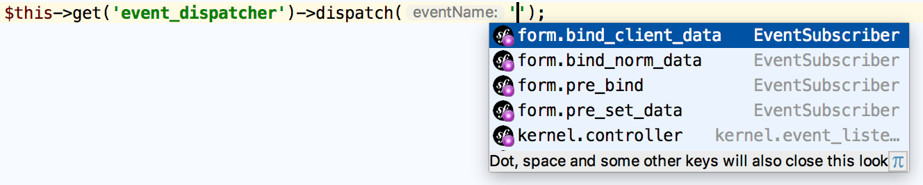 Symfony events name completion Symfony events name completion