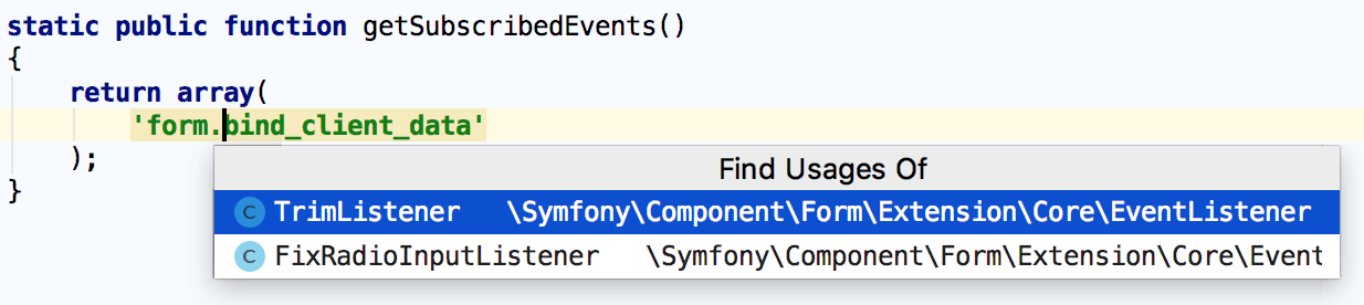 Navigating to Symfony event declaration Navigating to Symfony event declaration