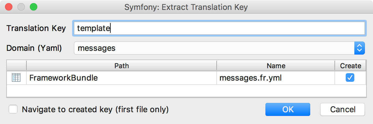 the Extract Translation dialog the Extract Translation dialog