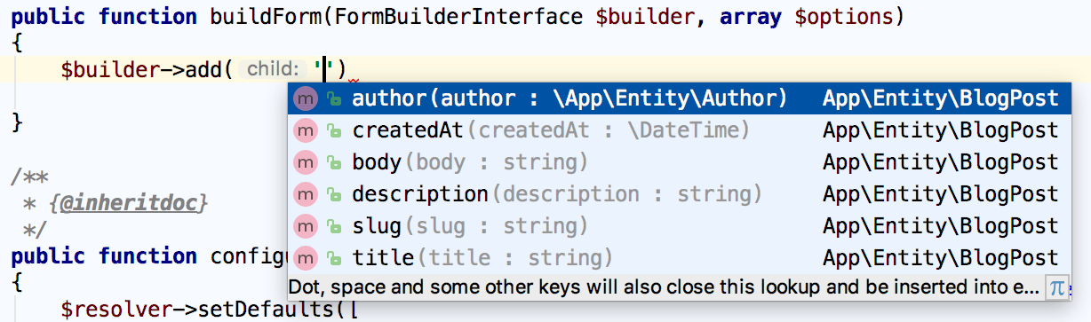 Symfony form builder field name completion Symfony form builder field name completion