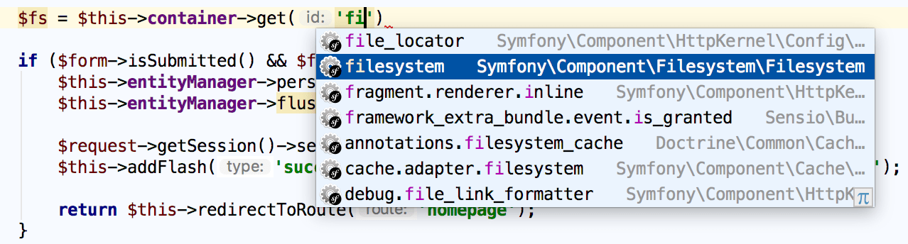 Symfony service name completion Symfony service name completion