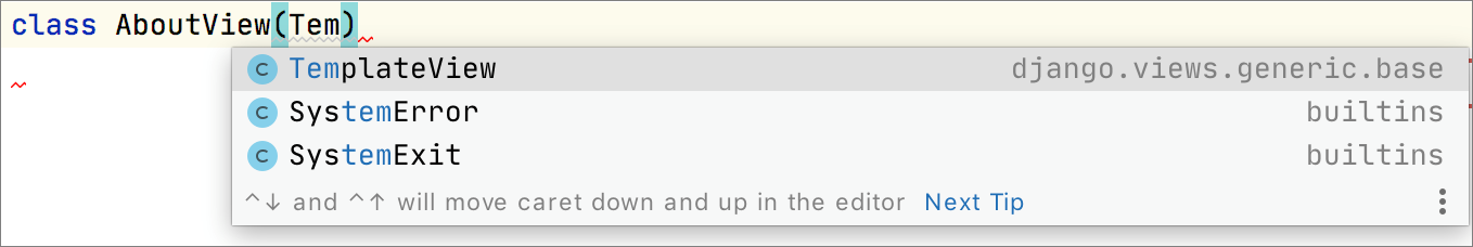 Code completion for the view.py Code completion for the view.py