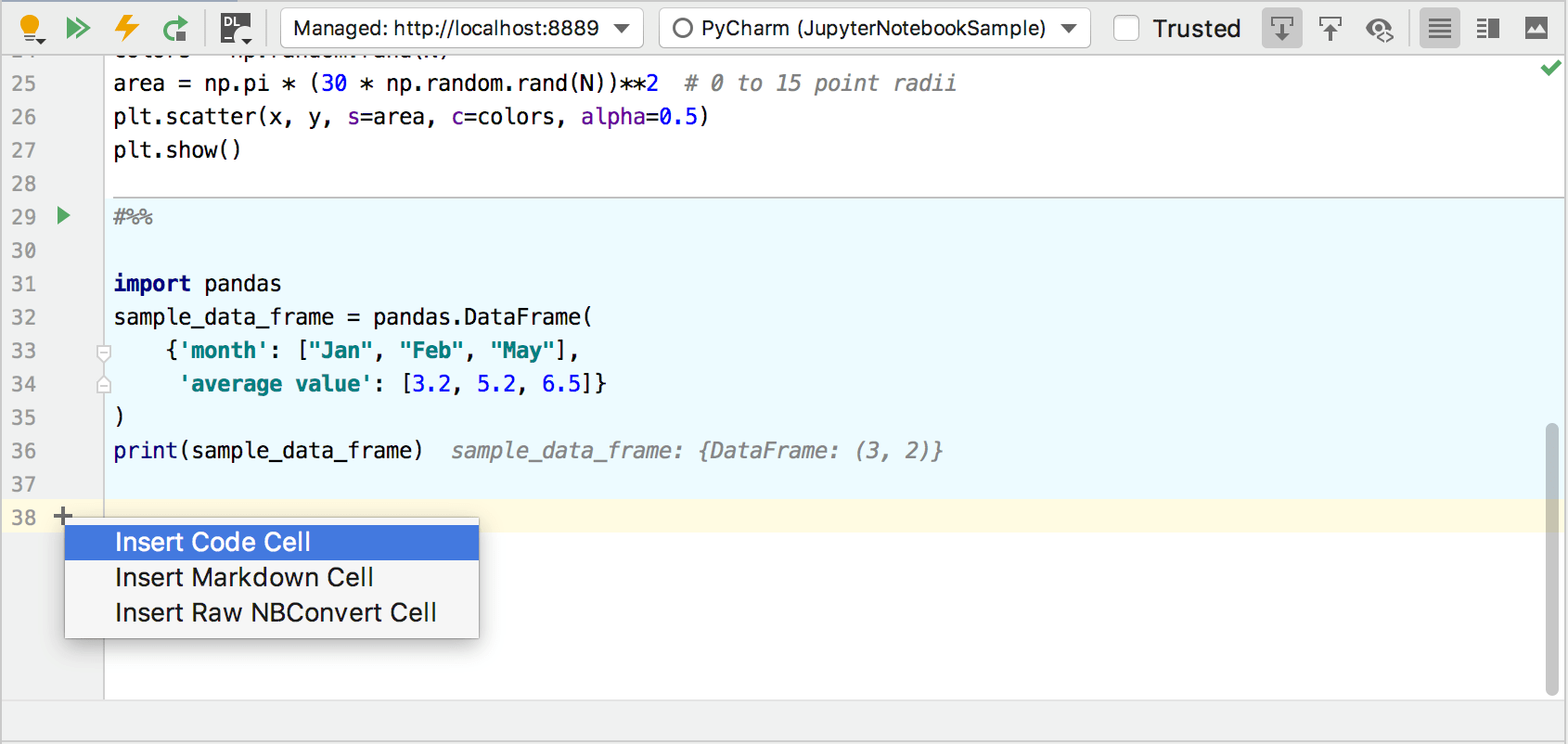 Adding a new cell Adding a new cell