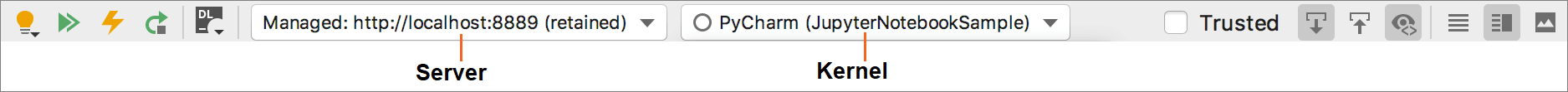 Jupyter notebook toolbar; Managed server is connected Jupyter notebook toolbar; Managed server is connected