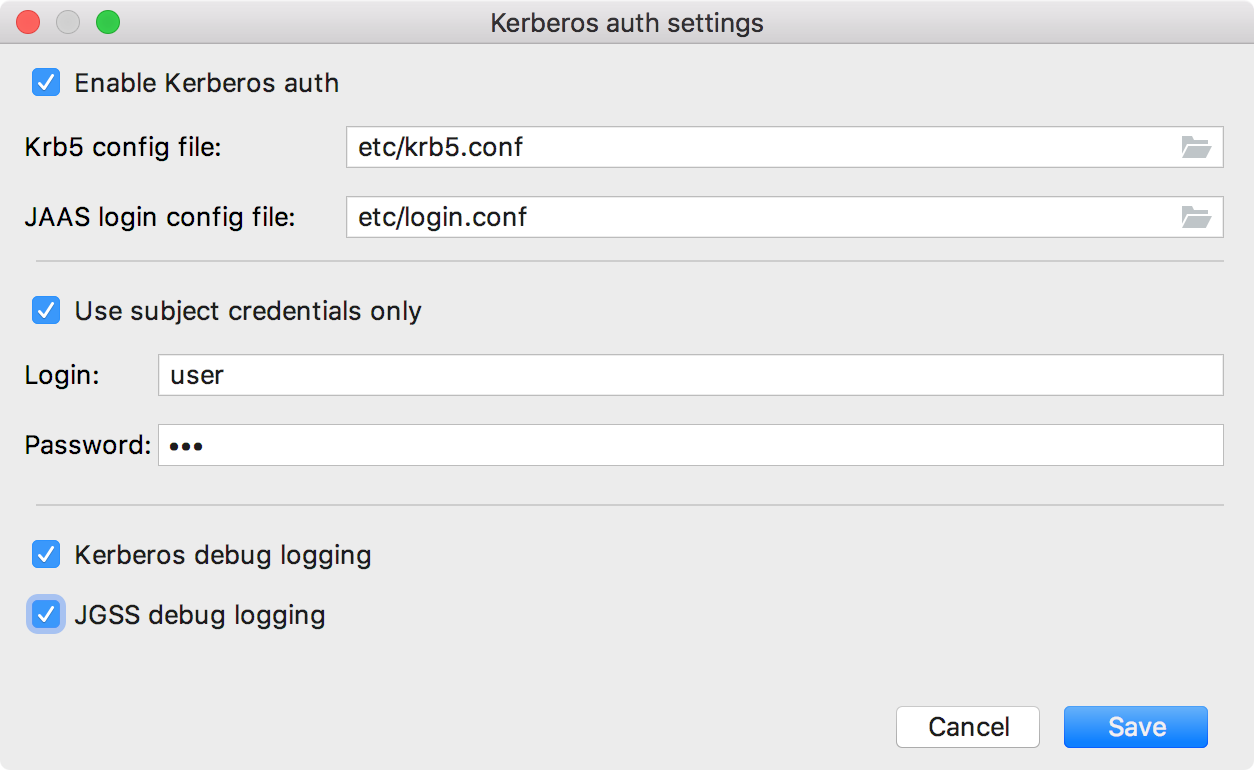Kerberos settings Kerberos settings
