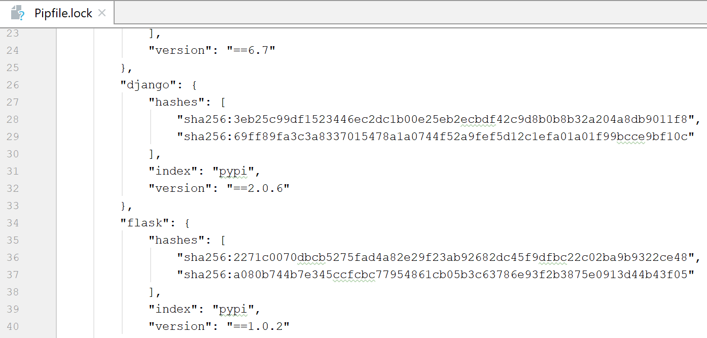 a fragment of the Pipfile.lock a fragment of the Pipfile.lock