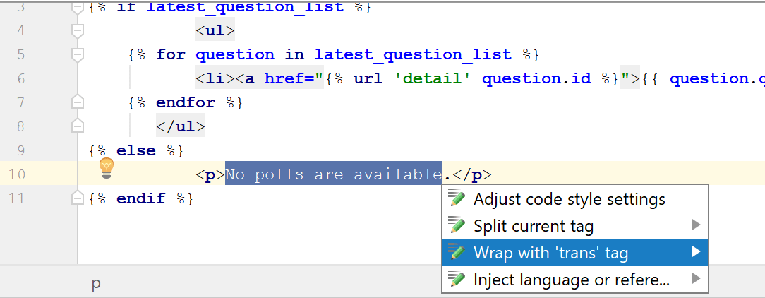 intention action: wrap with trans tag intention action: wrap with trans tag