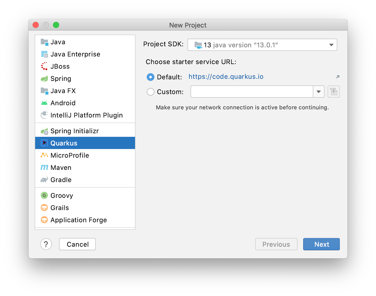 New Quarkus project wizard New Quarkus project wizard