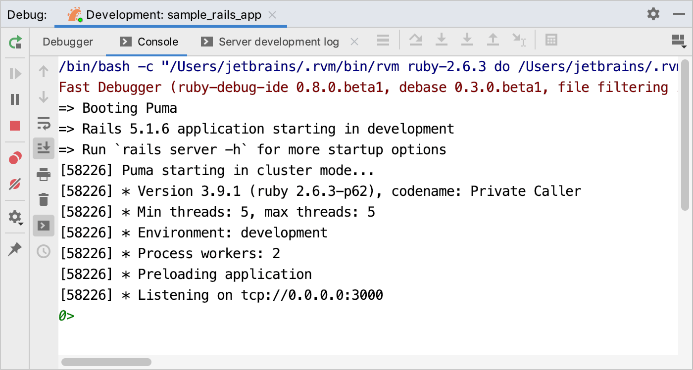 Debug console output Debug console output