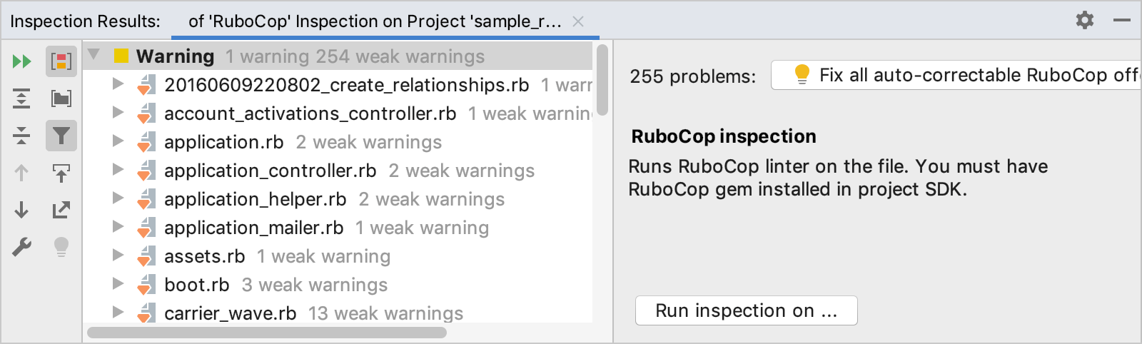 RuboCop inspection results RuboCop inspection results