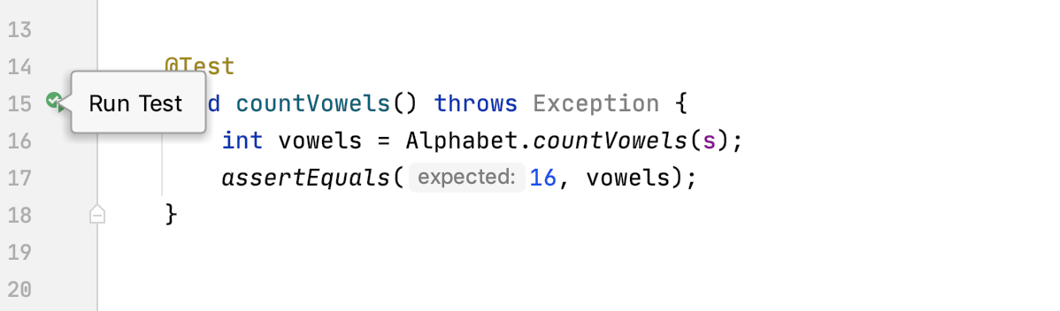 Running a test using the gutter icon Running a test using the gutter icon