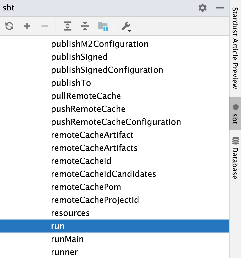 sbt tool window: run task sbt tool window: run task