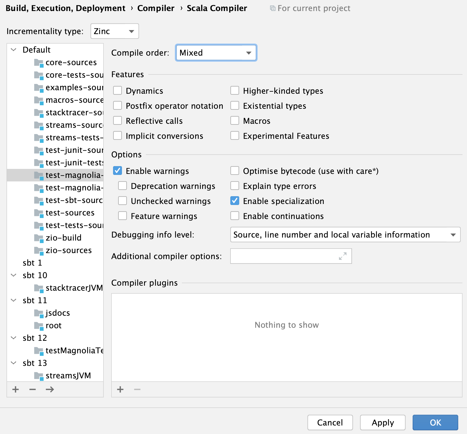 the Scala Compiler settings the Scala Compiler settings