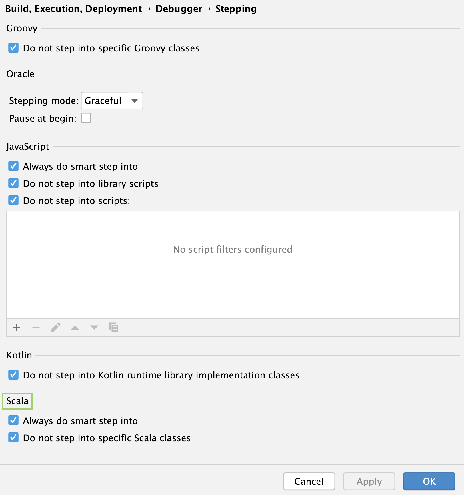 the Stepping settings the Stepping settings