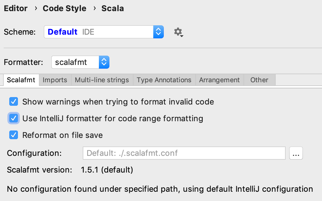 Scalafmt settings Scalafmt settings