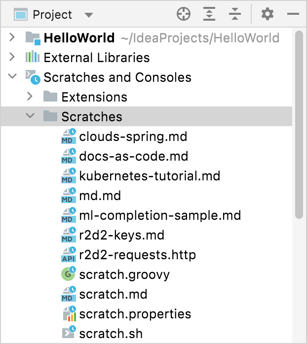 Scratch files in the Project tool window Scratch files in the Project tool window