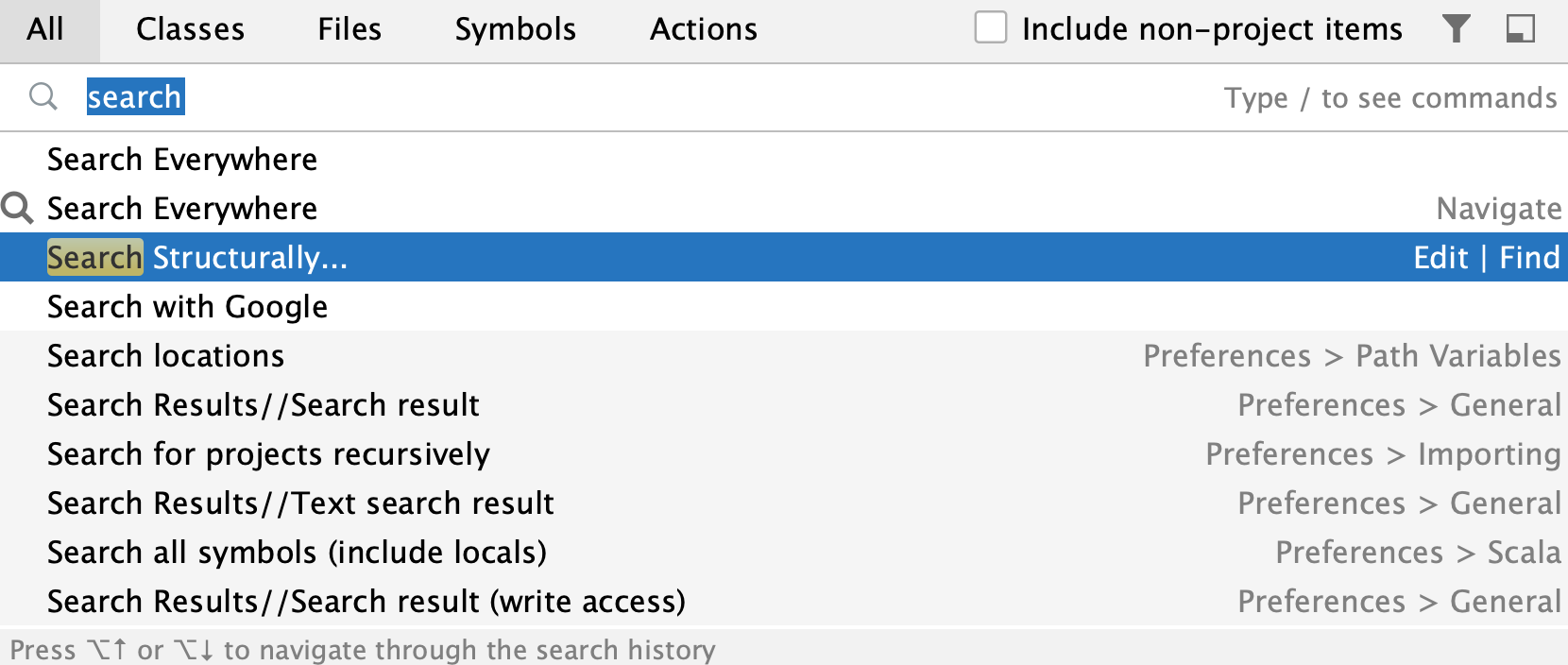 Search Everywhere window Search Everywhere window