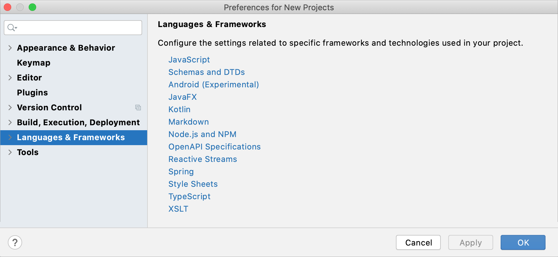 Settings: Languages and Frameworks Settings: Languages and Frameworks
