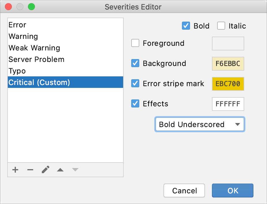 Creating a new severity Creating a new severity