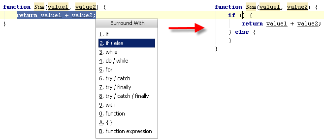 Surrounding a fragment of JavaScript code with an if...else construct Surrounding a fragment of JavaScript code with an if...else construct