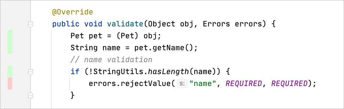 Code coverage results in the editor Code coverage results in the editor
