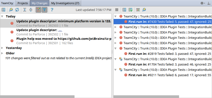 Teamcity changes tab
