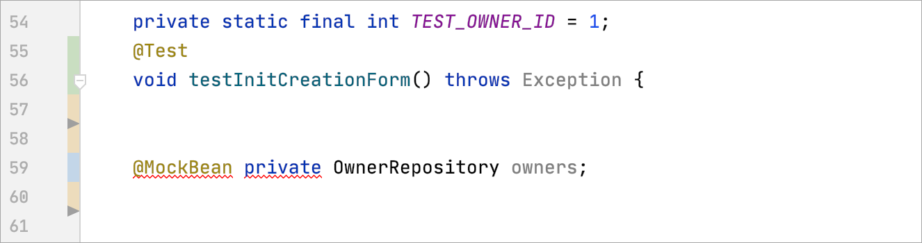 Line status colors shown in the editor Line status colors shown in the editor