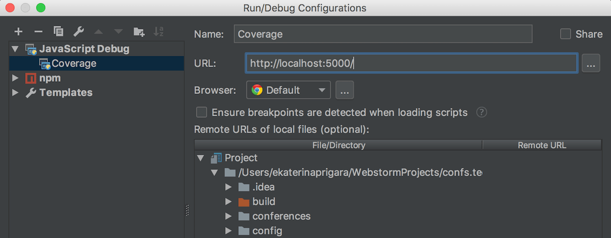 JavaScript Debug configuration JavaScript Debug configuration