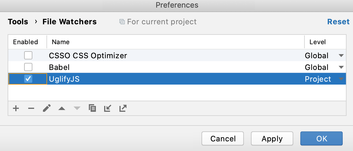Create UglifyJS watcher: New Watcher added to the list Create UglifyJS watcher: New Watcher added to the list