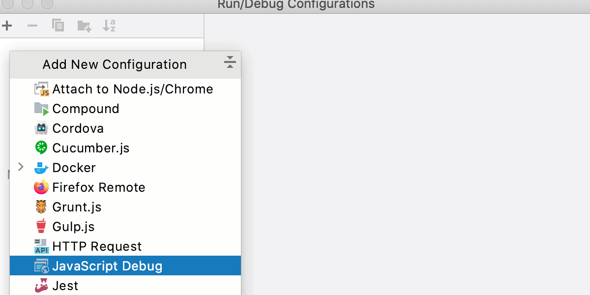 Create JavaScript Debug configuration Create JavaScript Debug configuration