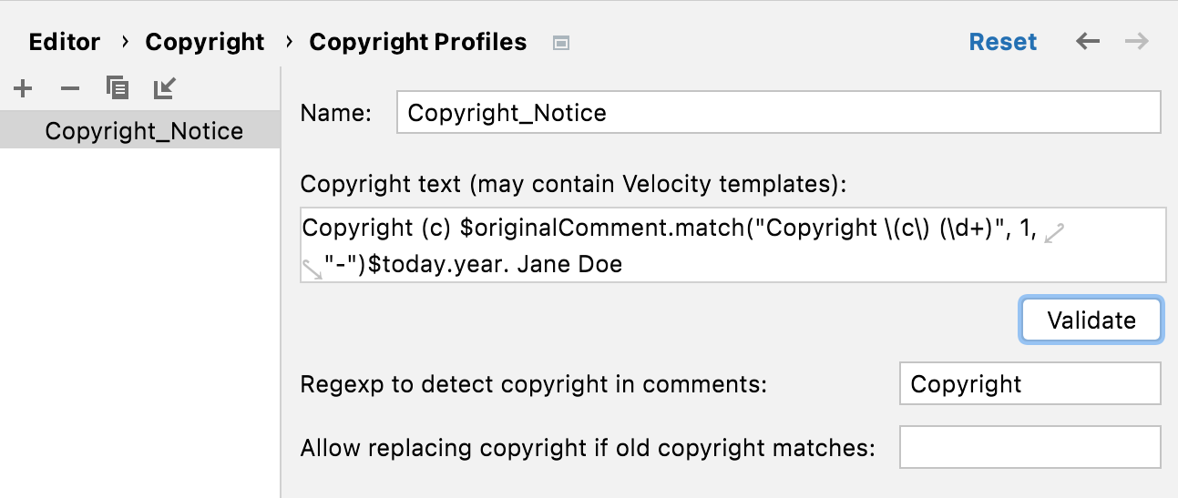 Configuring a copyright profile Configuring a copyright profile