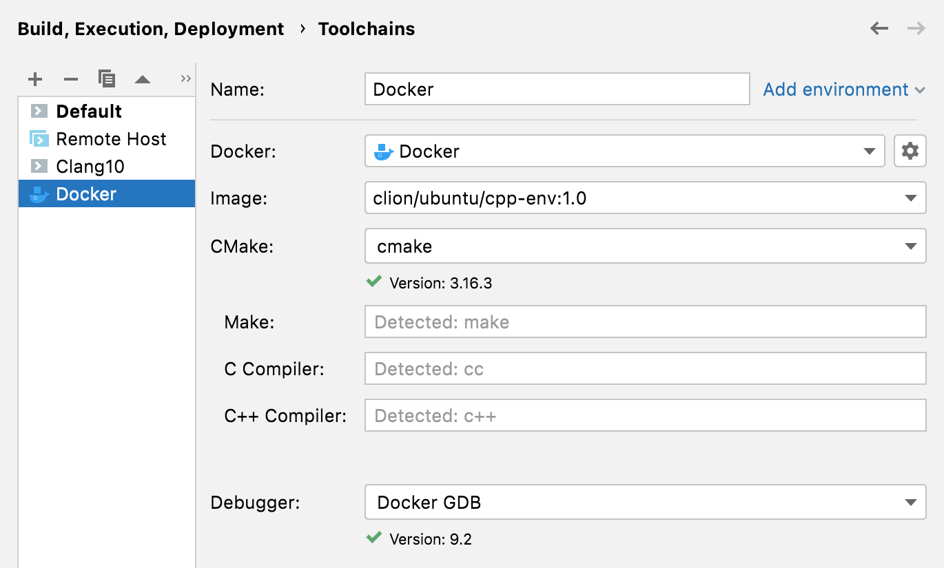 Docker toolchain configured