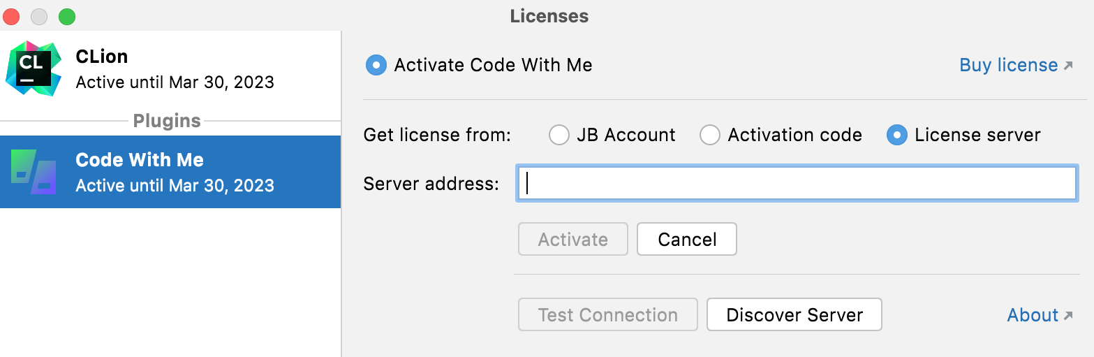 The Licenses dialog The Licenses dialog