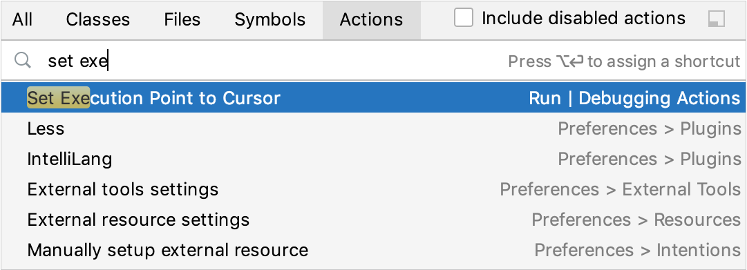 Set Execution Point in Find Action Set Execution Point in Find Action