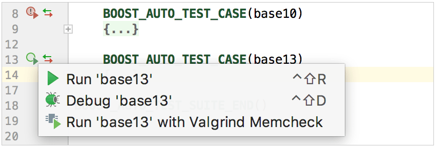 gutter icons for running tests gutter icons for running tests