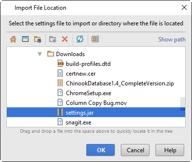 Import settings location Import settings location
