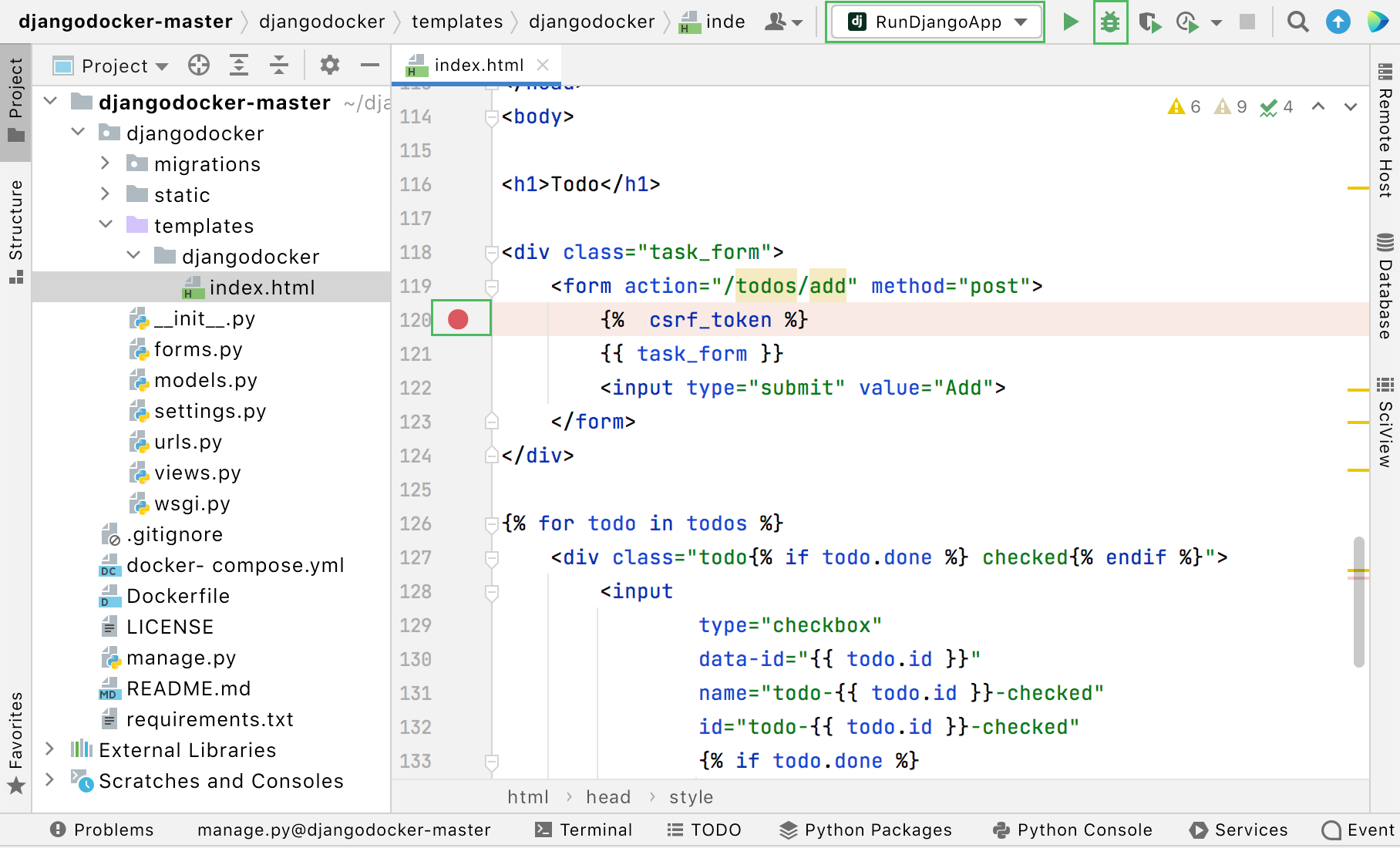 Debugging in a docker container