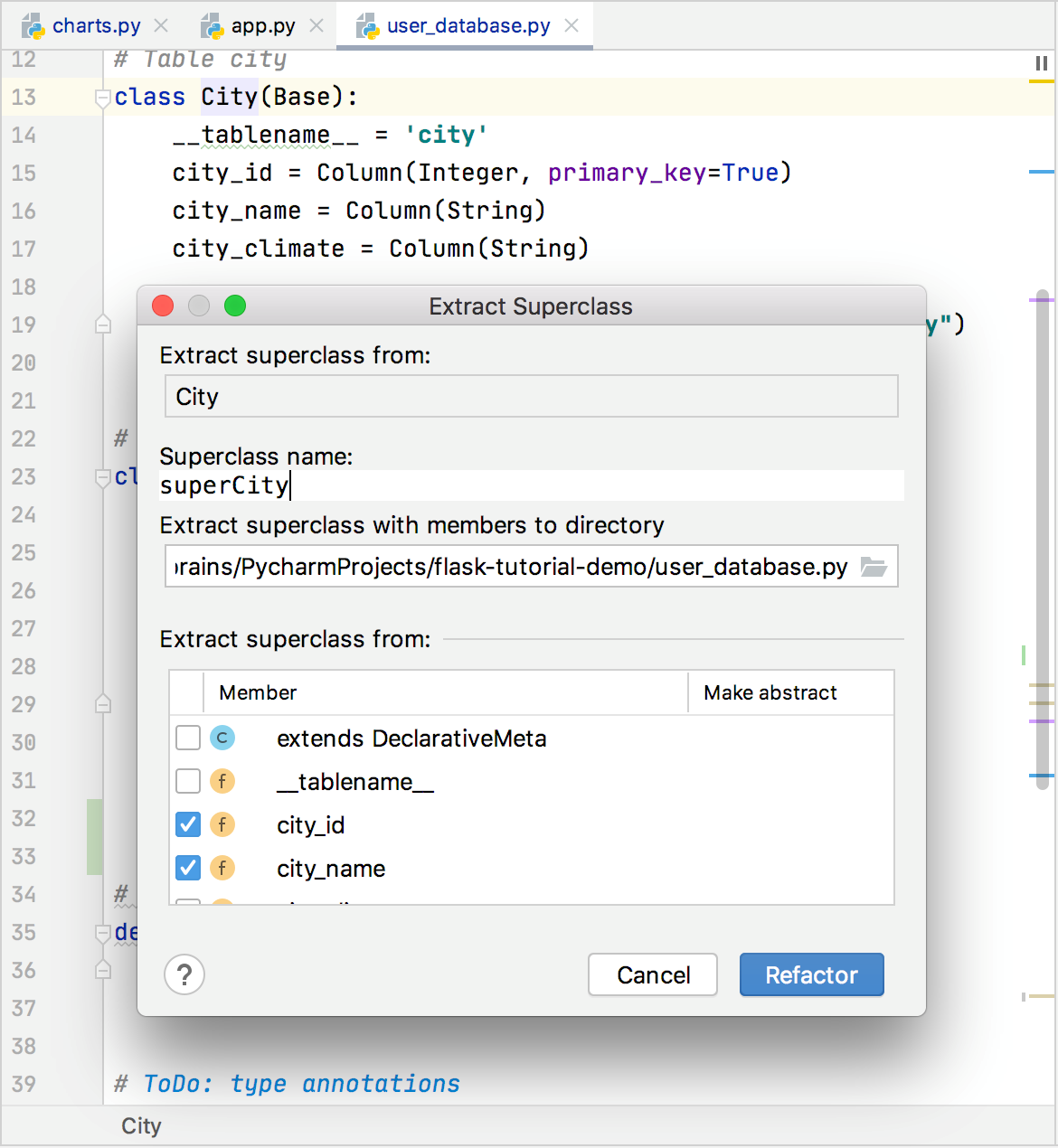 Extract Superclass dialog Extract Superclass dialog
