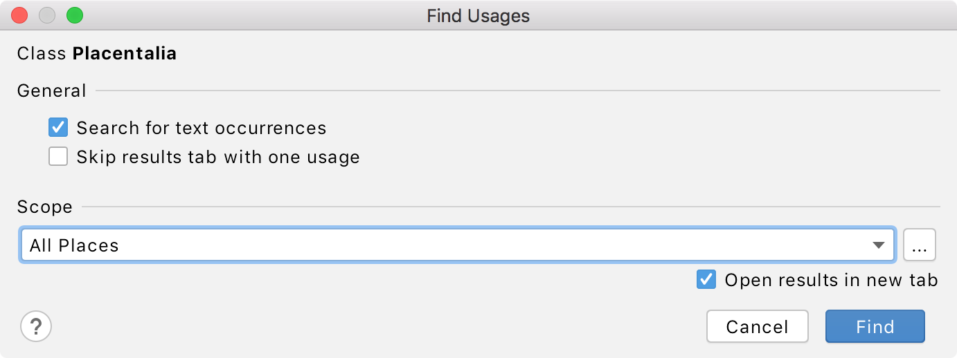 Find usages in a dialog Find usages in a dialog