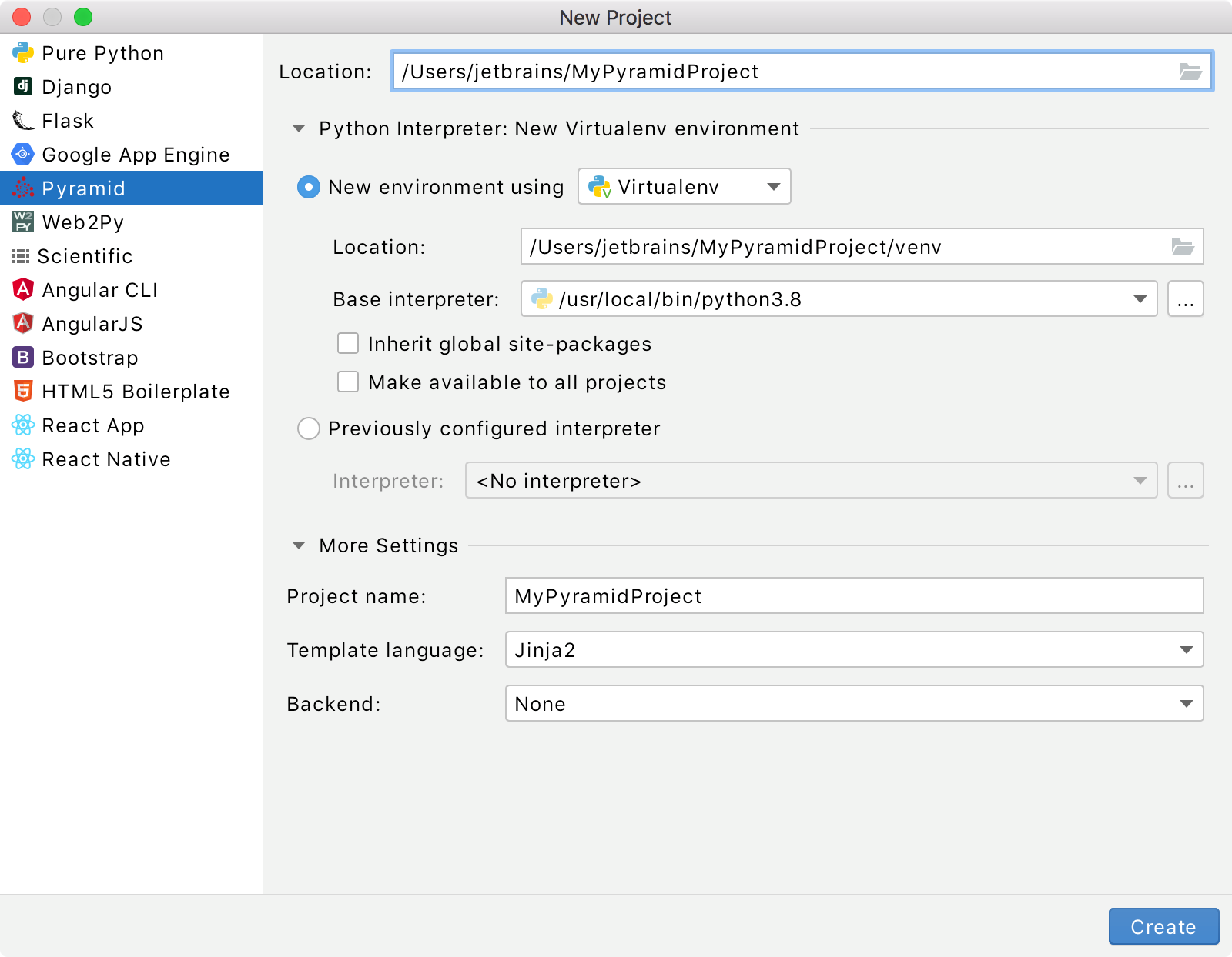 Create a Pyramid project Create a Pyramid project
