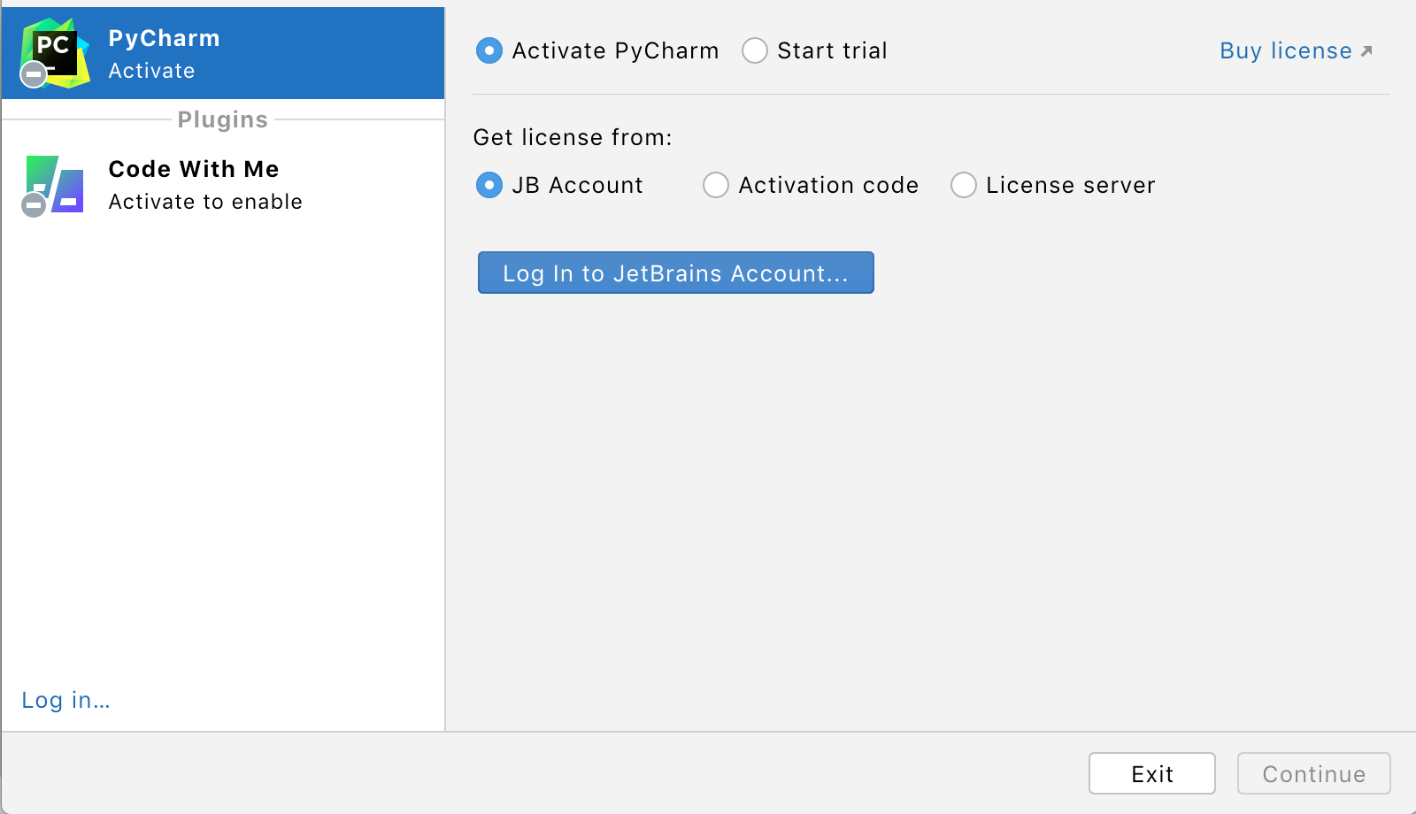 PyCharm: Licenses dialog PyCharm: Licenses dialog