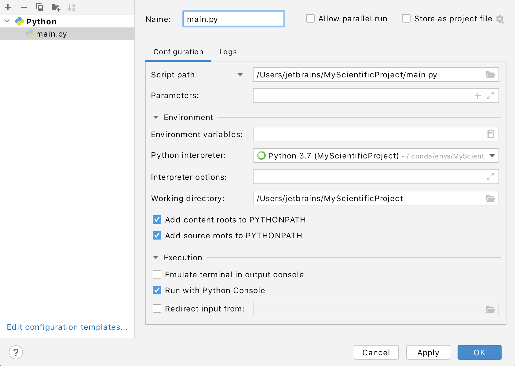 Run with Python console Run with Python console