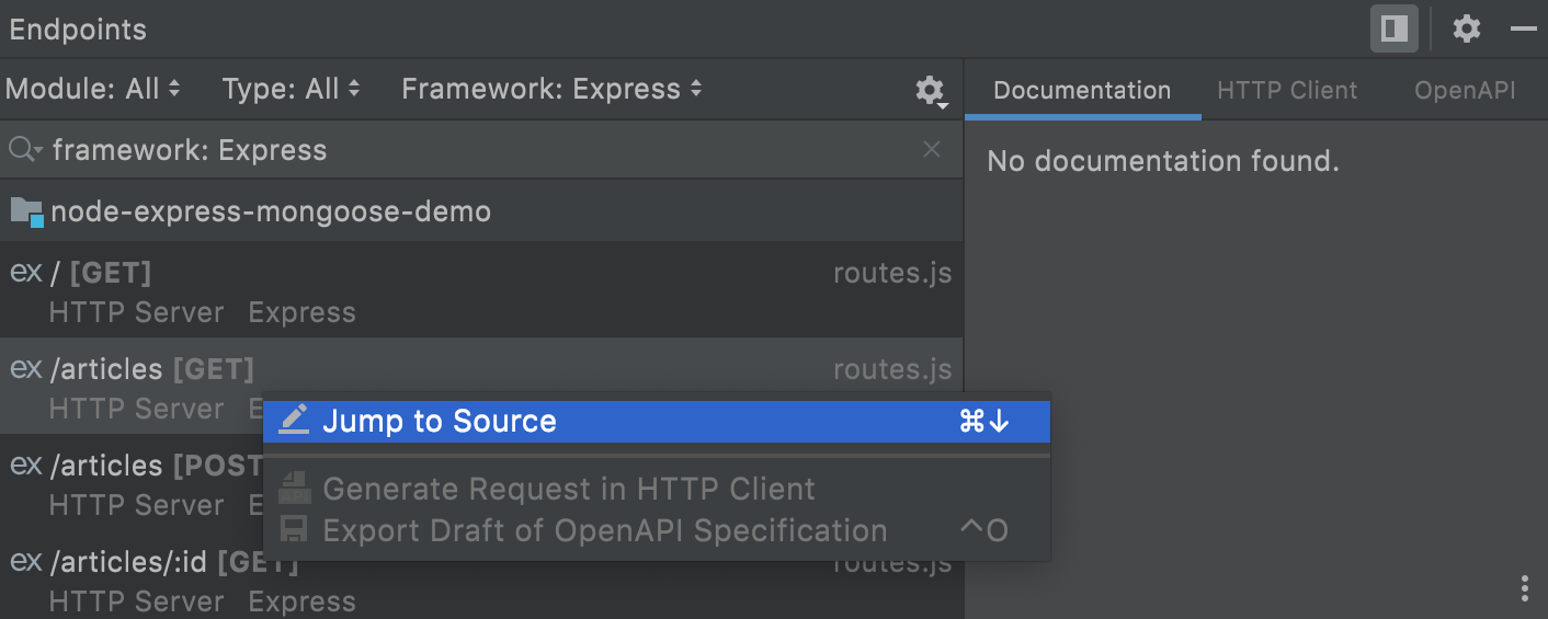Jump to source from the Endpoint tool window Jump to source from the Endpoint tool window